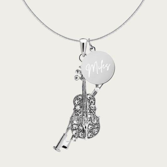 Personalized Viola Pendant & Engraved Charm Necklace