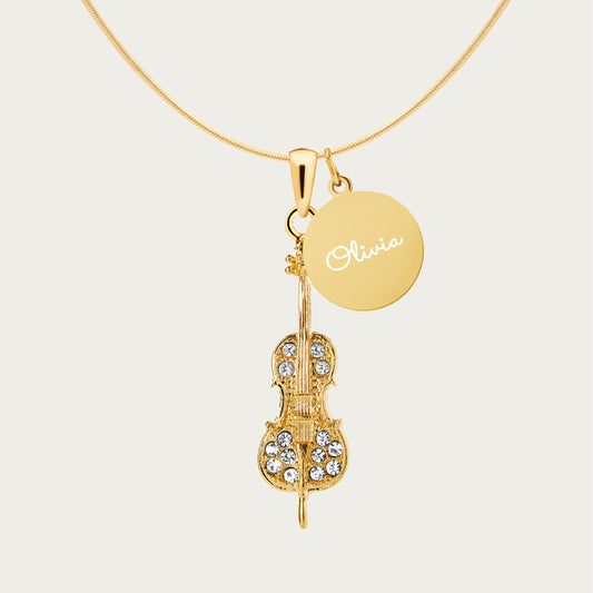 Personalized Cello Pendant & Engraved Charm Necklace