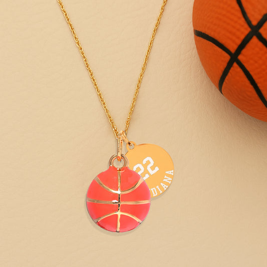 Personalized 3D Basketball Necklace with Coin Charm