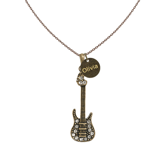 Antique Bronze Guitar Necklace