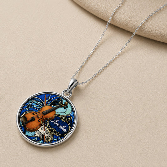 Personalized Viola Necklace with name and optional engraving on back
