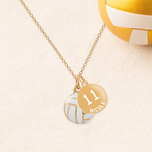 Personalized 3D Volleyball Necklace with Coin Charm