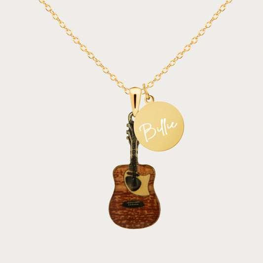 Personalized Guitar Necklace with Customized Coin Charm