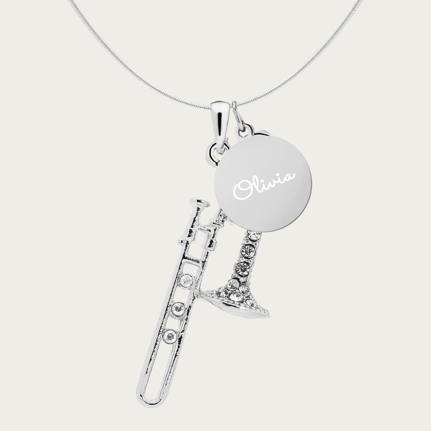 Personalized Trombone Pendant & Engraved Charm Necklace