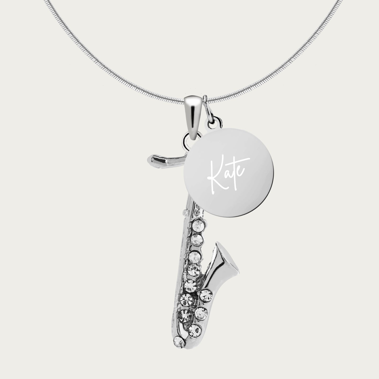 Personalized Saxophone Pendant & Engraved Charm Necklace
