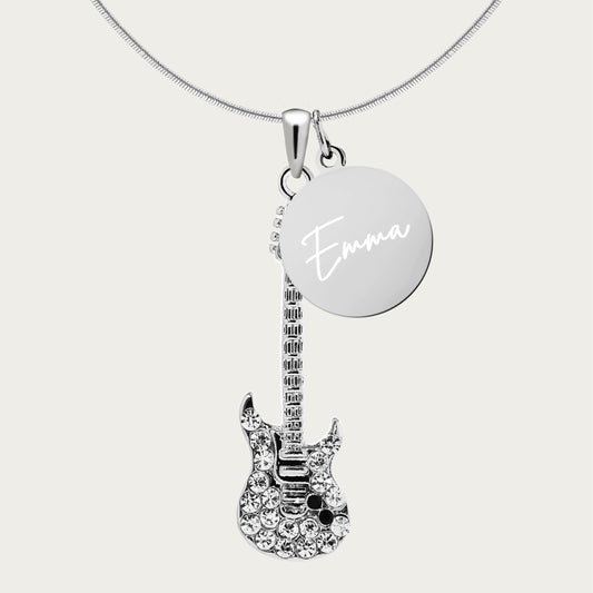 Personalized Guitar Pendant & Engraved Charm Necklace