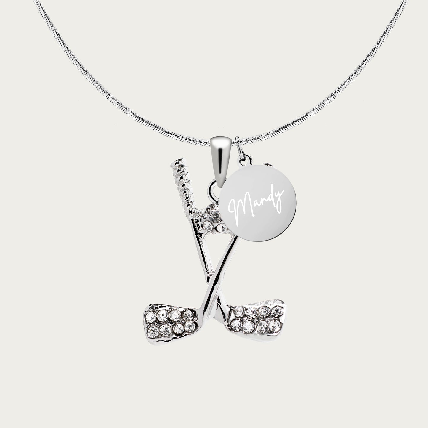 Personalized Rhinestone Golf Necklace with Coin Charm