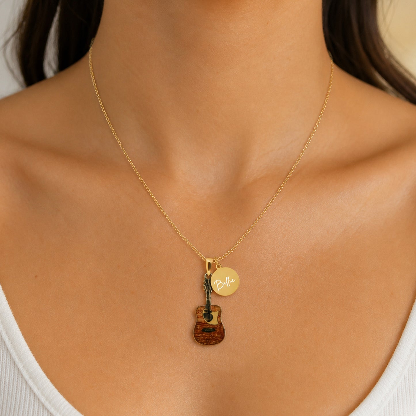 Personalized Guitar Necklace with Customized Coin Charm