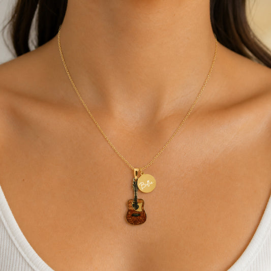 Personalized Guitar Necklace with Customized Coin Charm