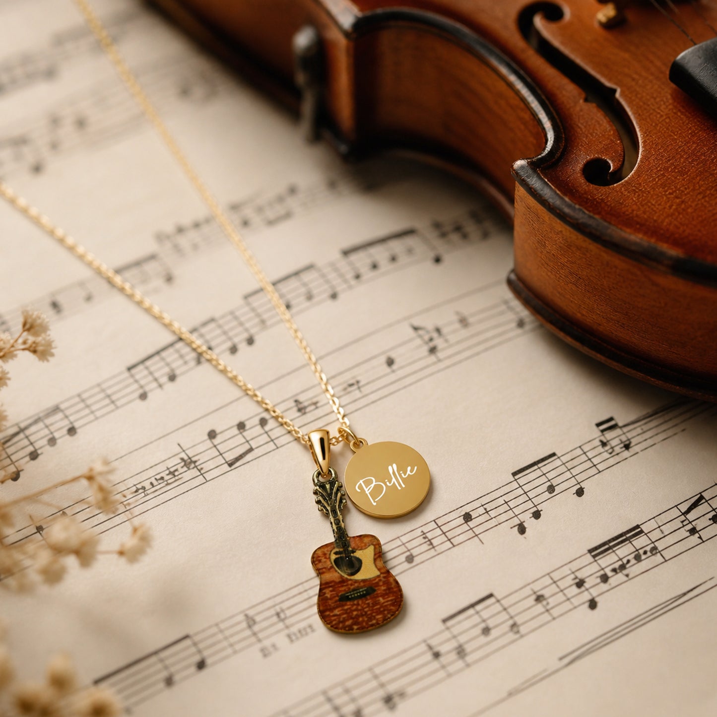 Personalized Guitar Necklace with Customized Coin Charm
