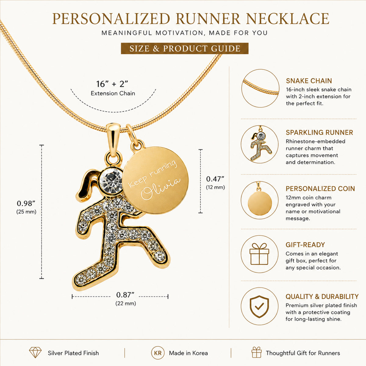 Runner Pendant Necklace - Custom Engraved Coin