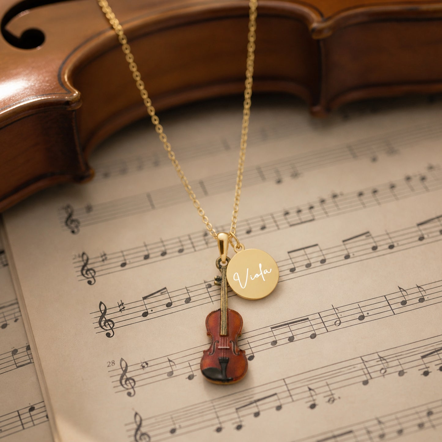 Personalized Violin Necklace with Customized Coin Charm