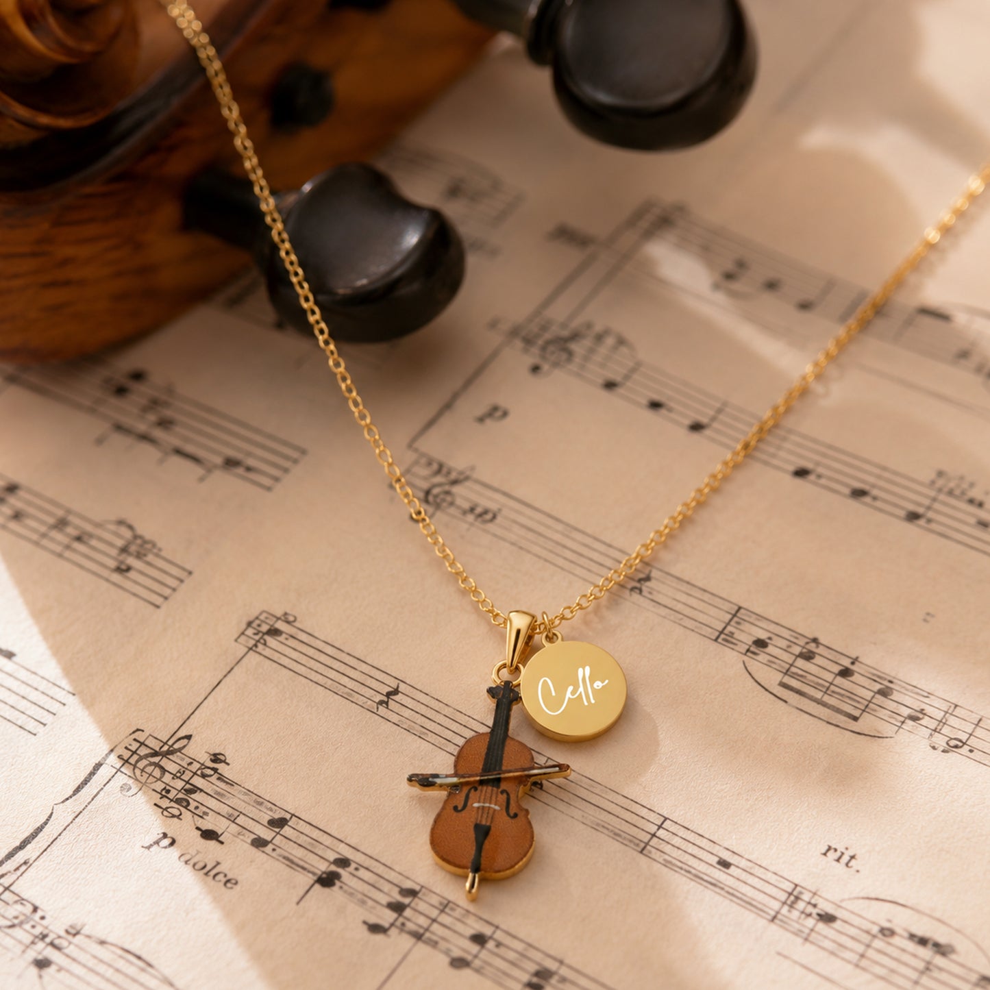 Personalized Cello Necklace with Customized Coin Charm