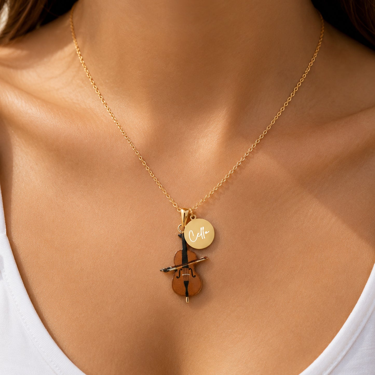 Personalized Cello Necklace with Customized Coin Charm