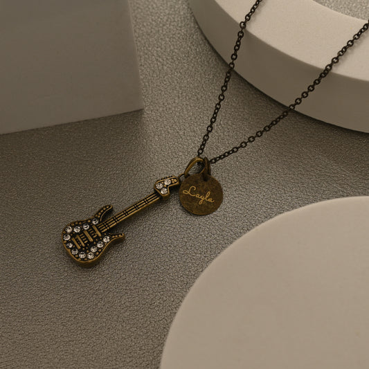Antique Bronze Guitar Necklace
