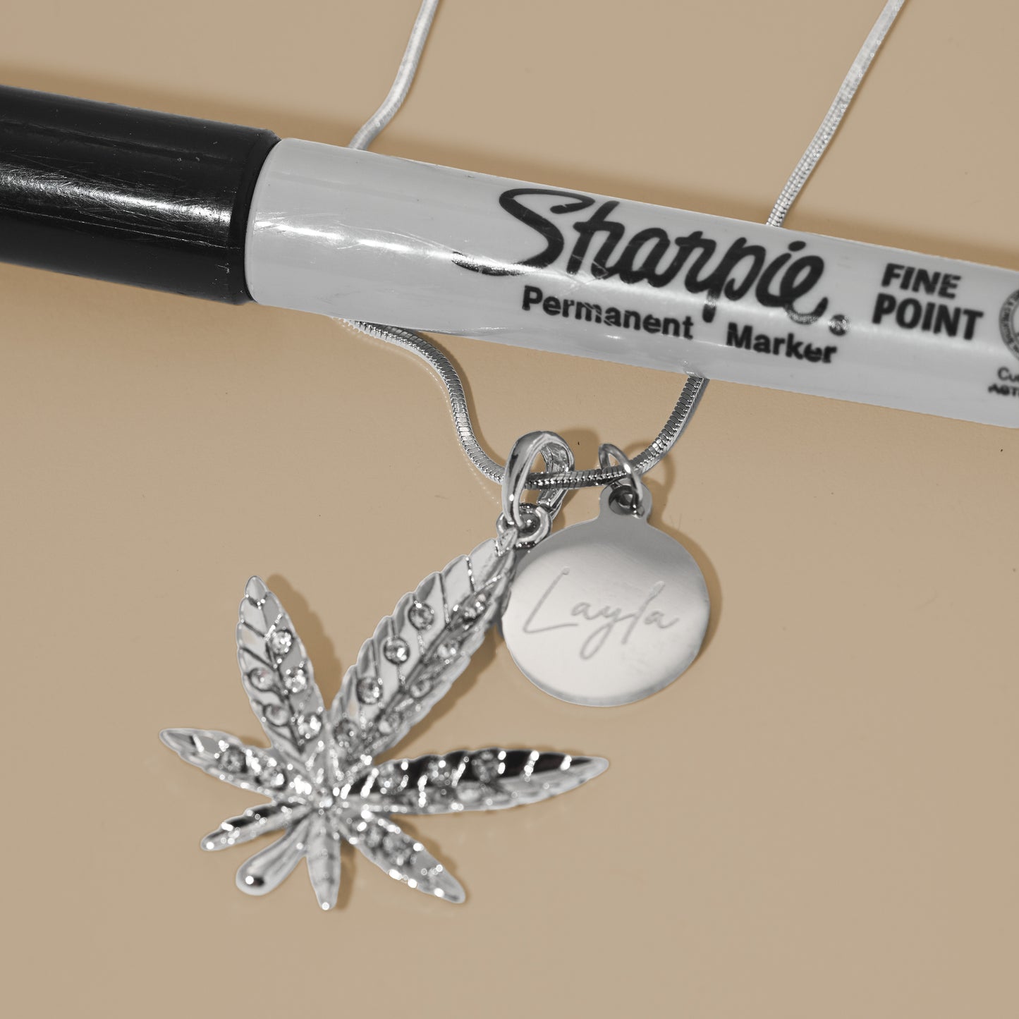 Personalized Crystal Cannabis Leaf Necklace