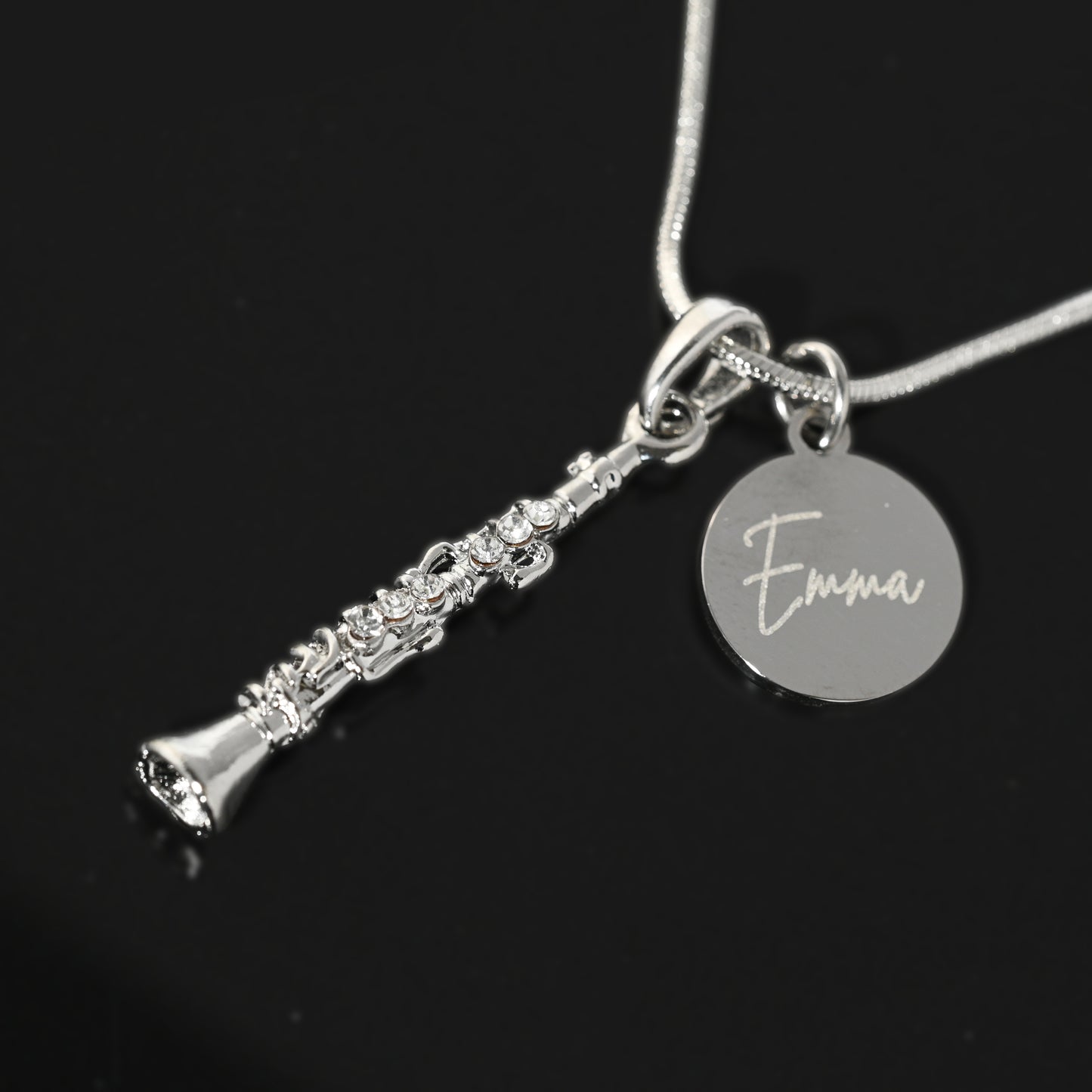 Personalized Clarinet Pendant & Engraved Charm Necklace