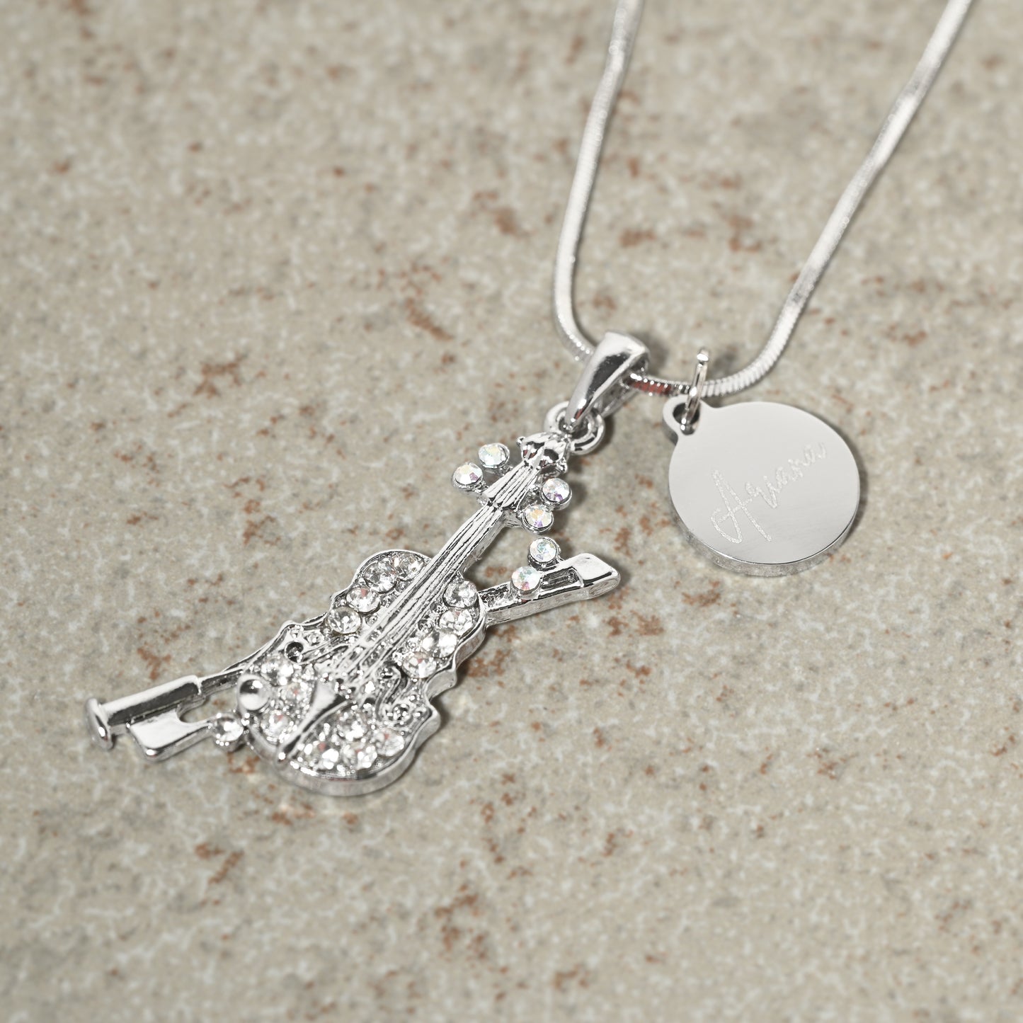 Personalized Viola Pendant & Engraved Charm Necklace