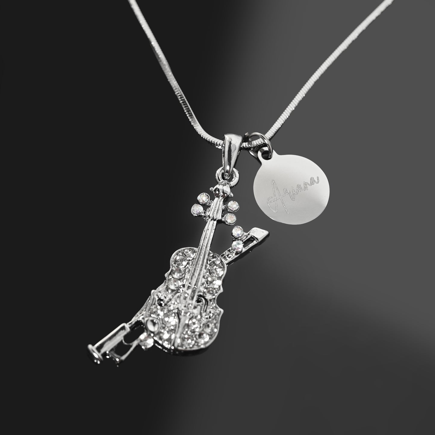 Personalized Viola Pendant & Engraved Charm Necklace