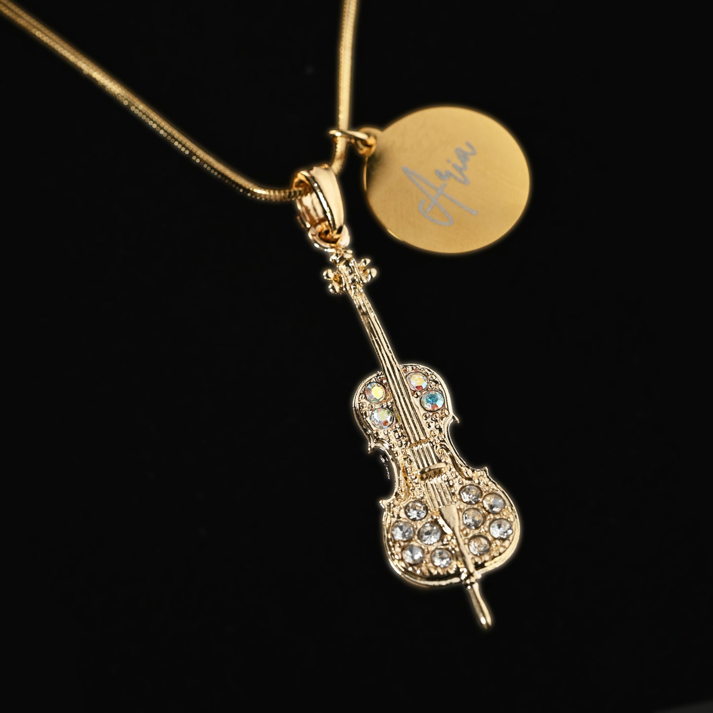 Personalized Cello Pendant & Engraved Charm Necklace