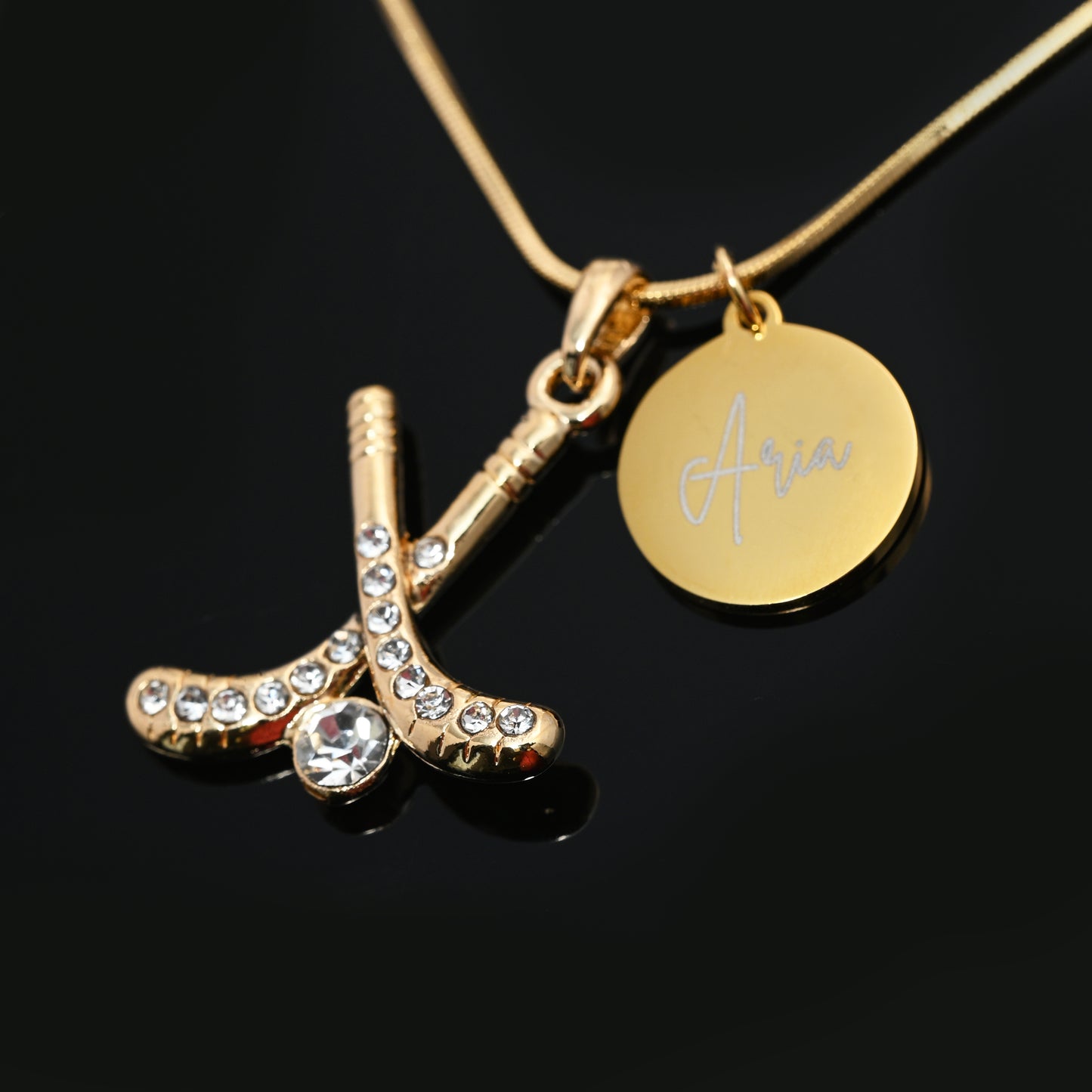 Personalized Rhinestone Field Hockey Necklace with Coin Charm