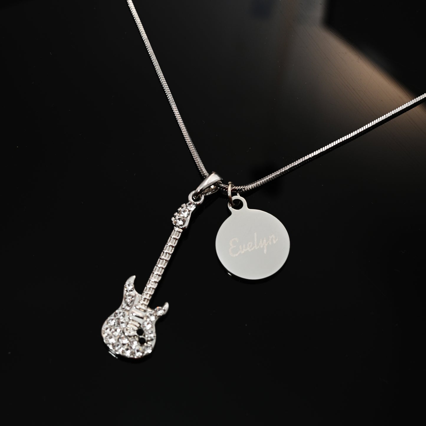 Personalized Guitar Pendant & Engraved Charm Necklace