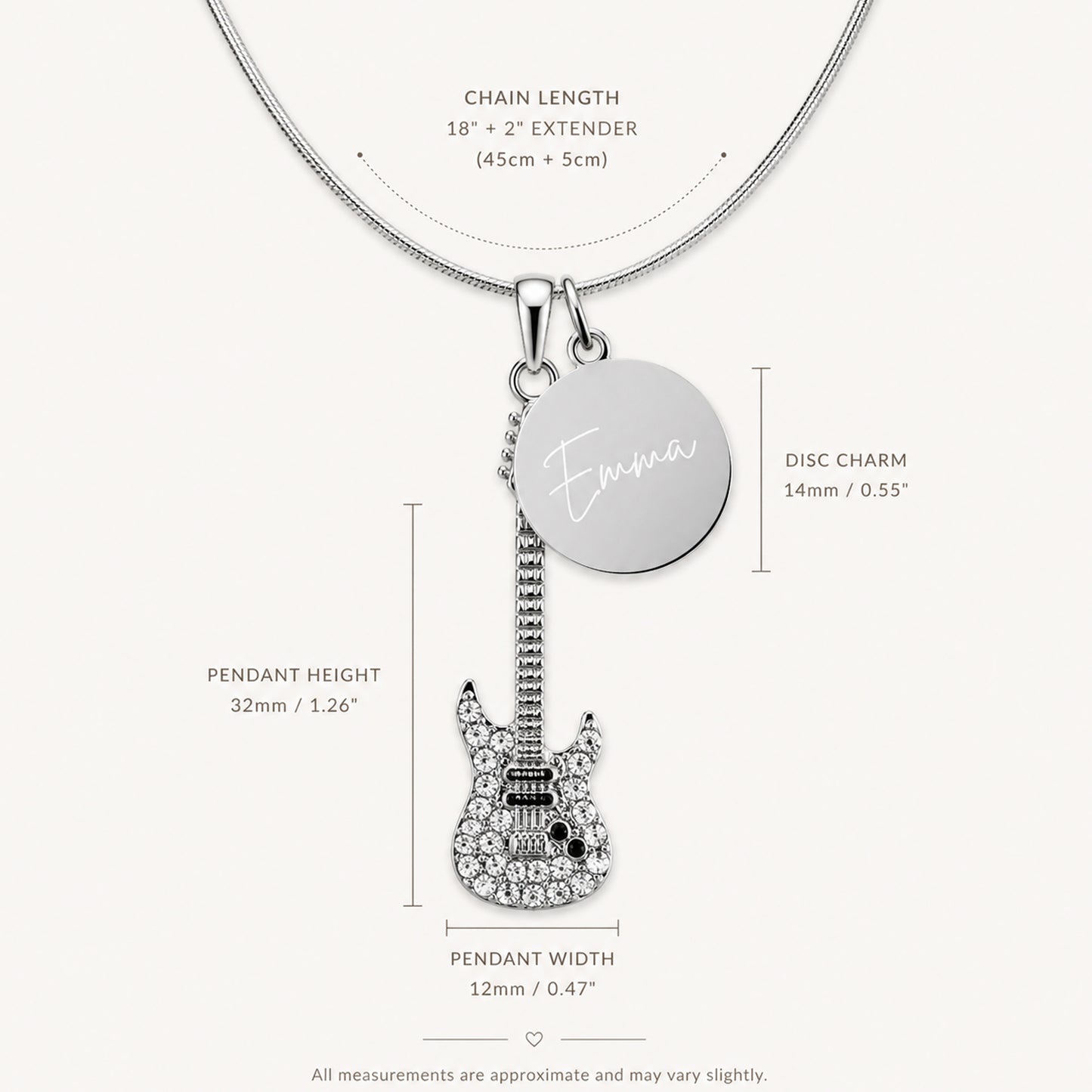 Personalized Guitar Pendant & Engraved Charm Necklace