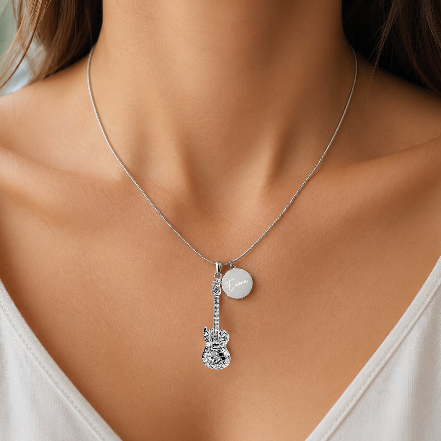 Personalized Guitar Pendant & Engraved Charm Necklace