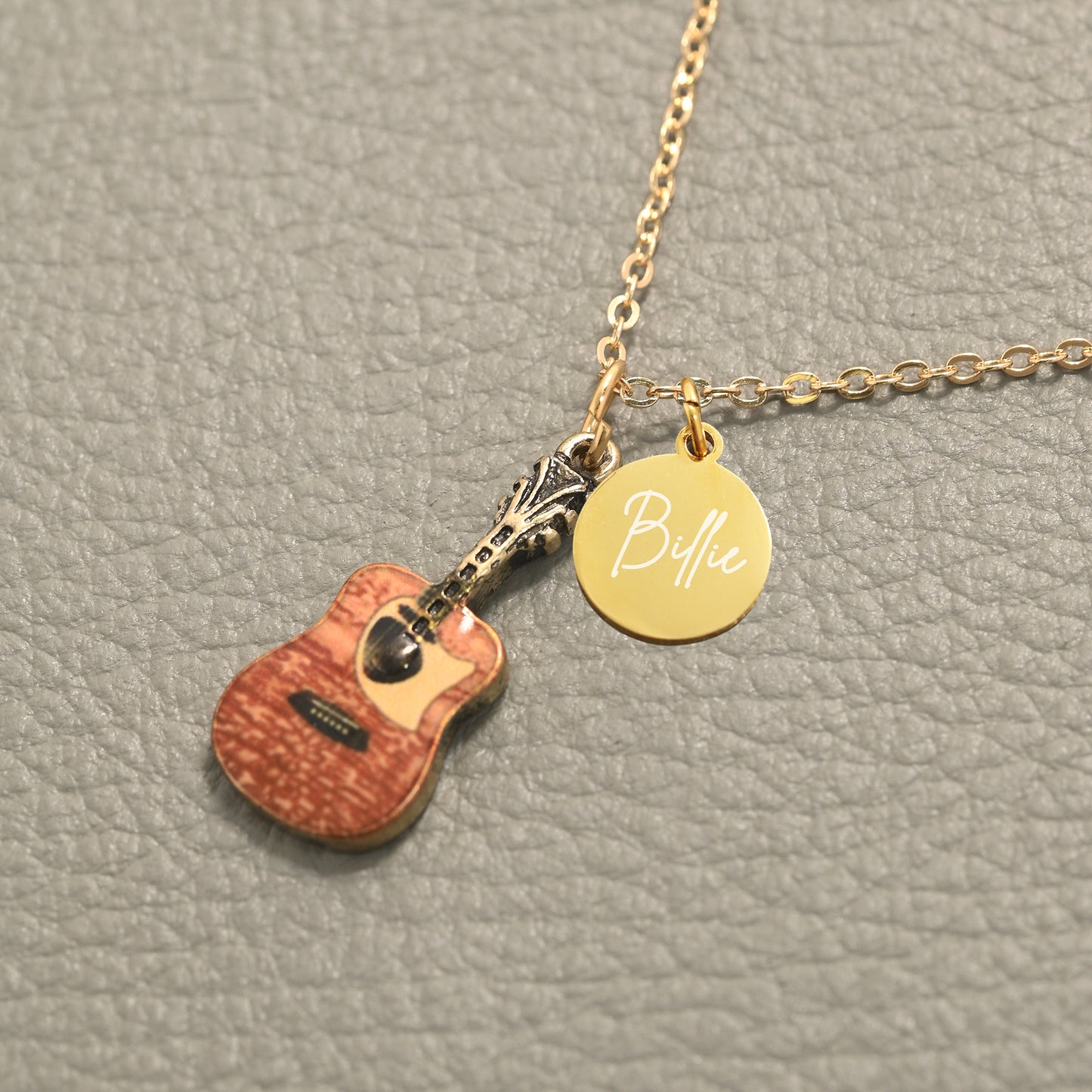 Personalized Guitar Necklace with Customized Coin Charm