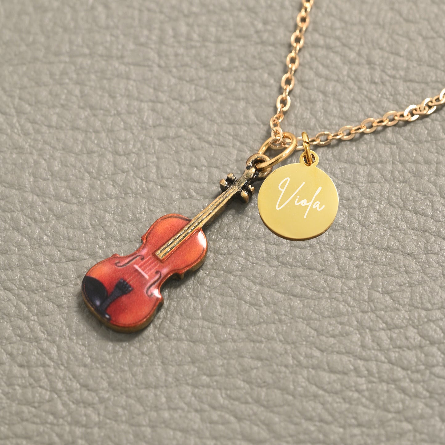Personalized Violin Necklace with Customized Coin Charm