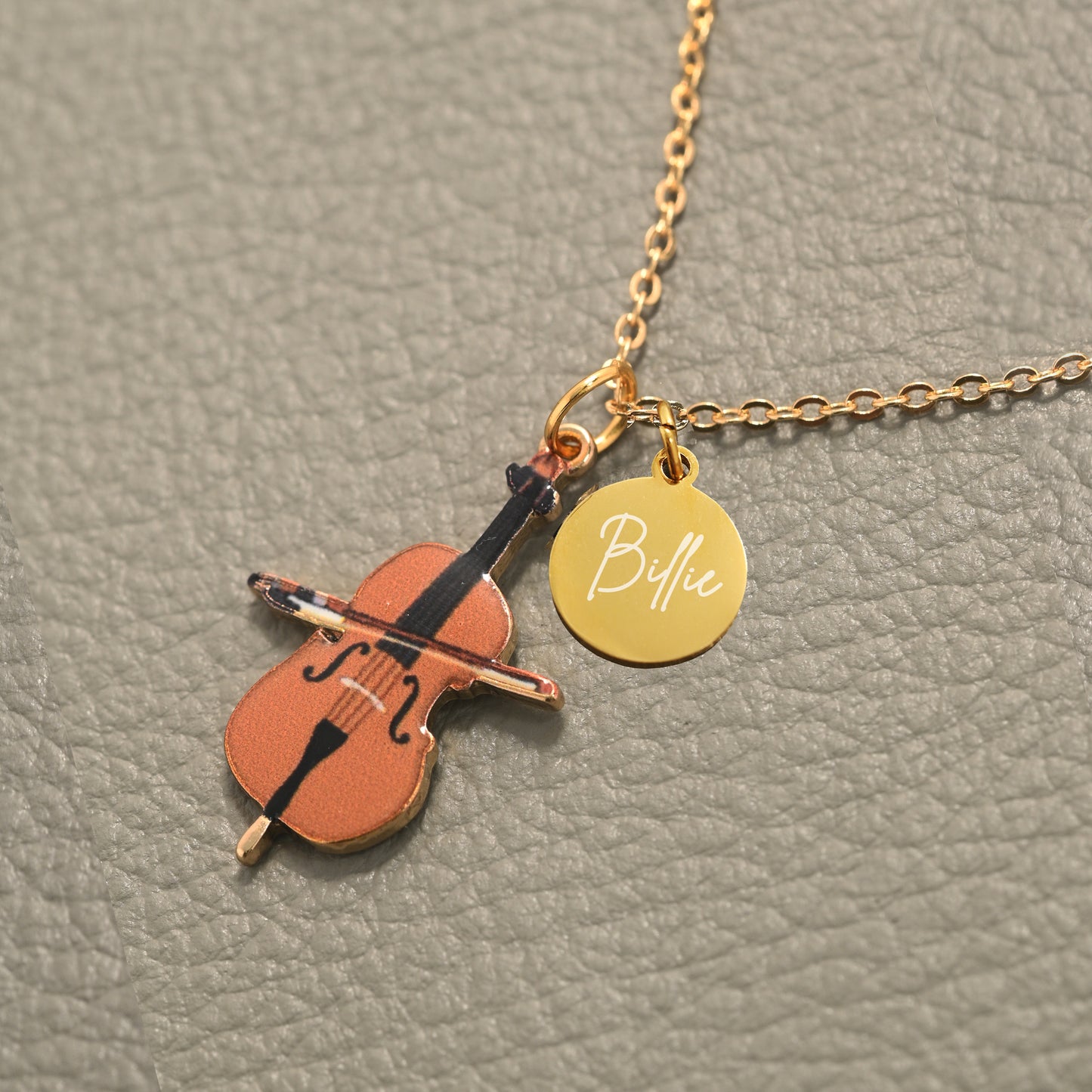 Personalized Cello Necklace with Customized Coin Charm