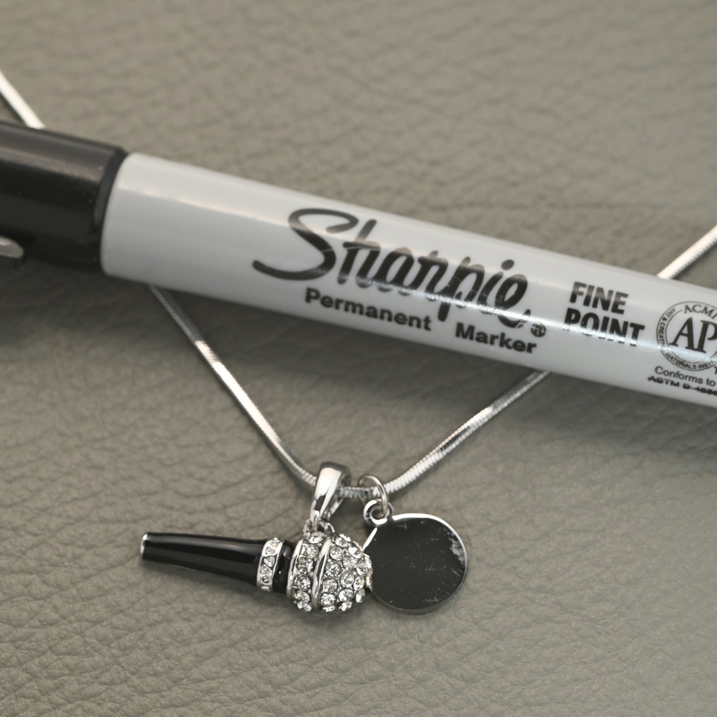Personalized Retro Microphone Pendant & Engraved Charm Necklace