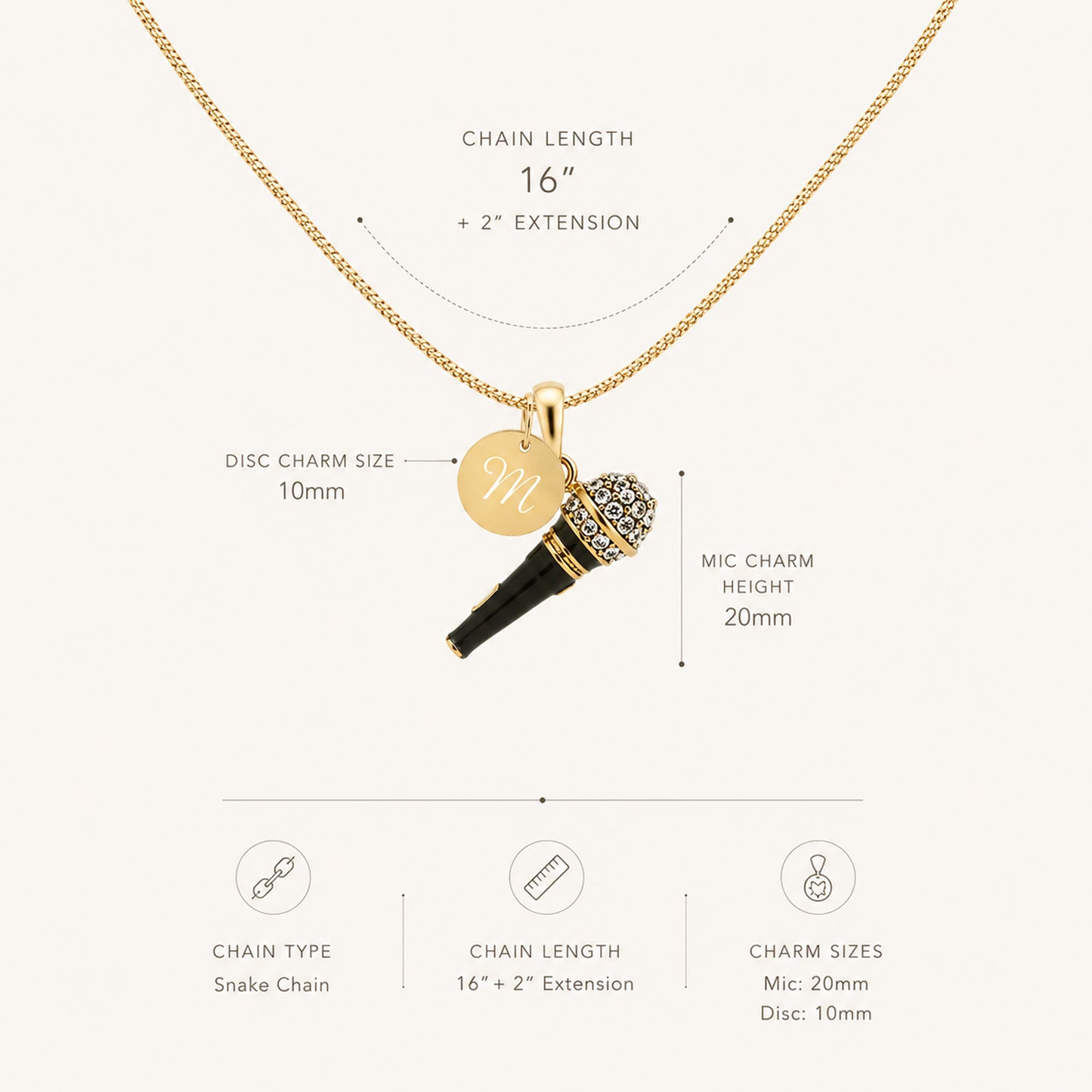 Personalized Retro Microphone Pendant & Engraved Charm Necklace