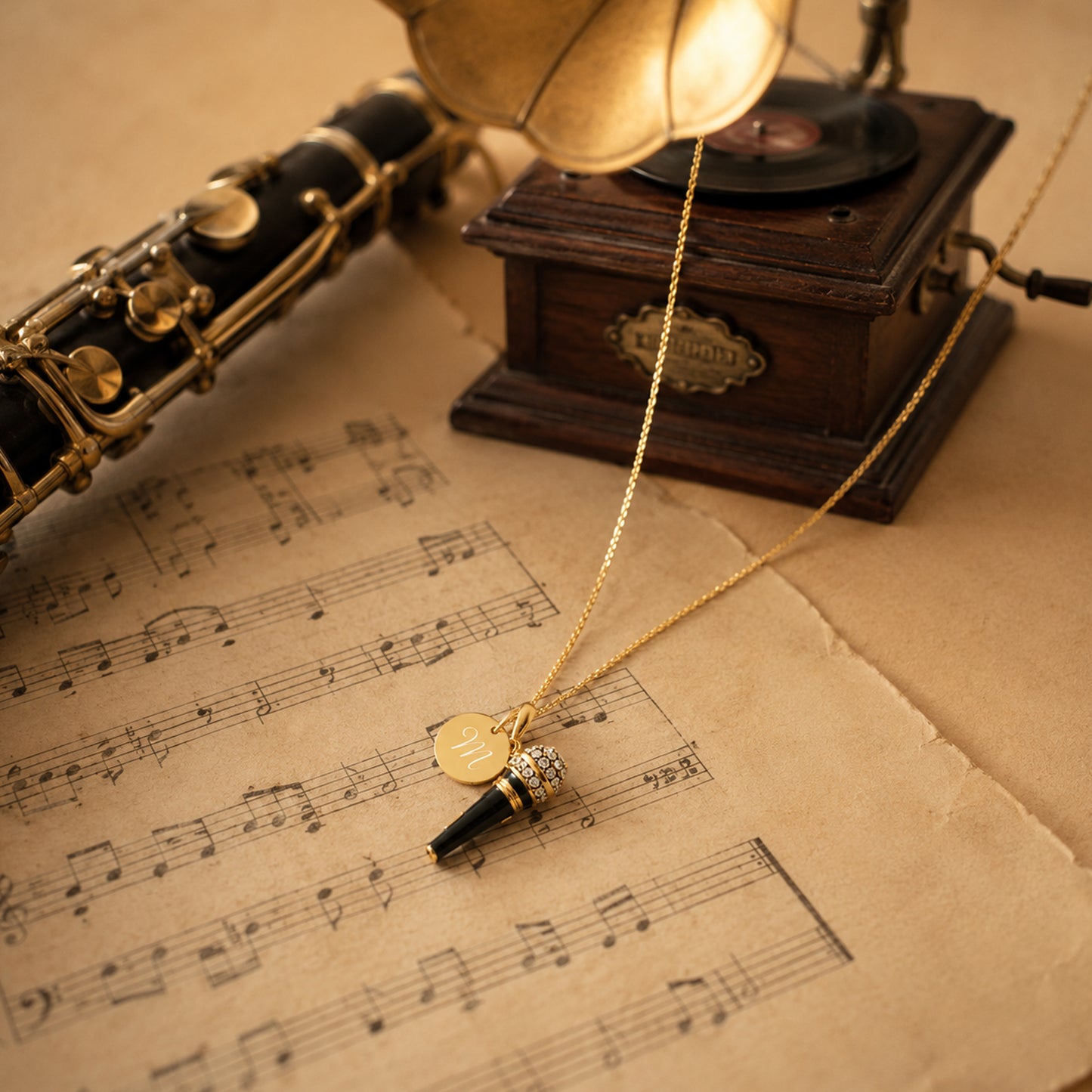 Personalized Retro Microphone Pendant & Engraved Charm Necklace