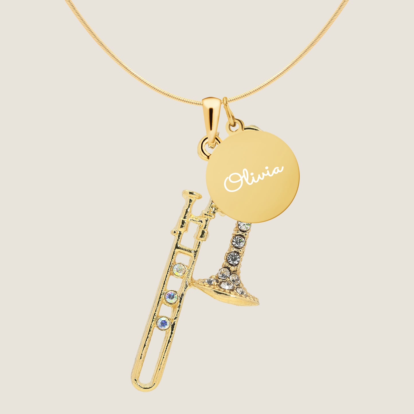 Personalized Trombone Pendant & Engraved Charm Necklace