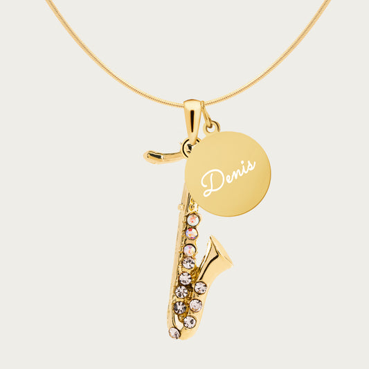 Personalized Saxophone Pendant & Engraved Charm Necklace