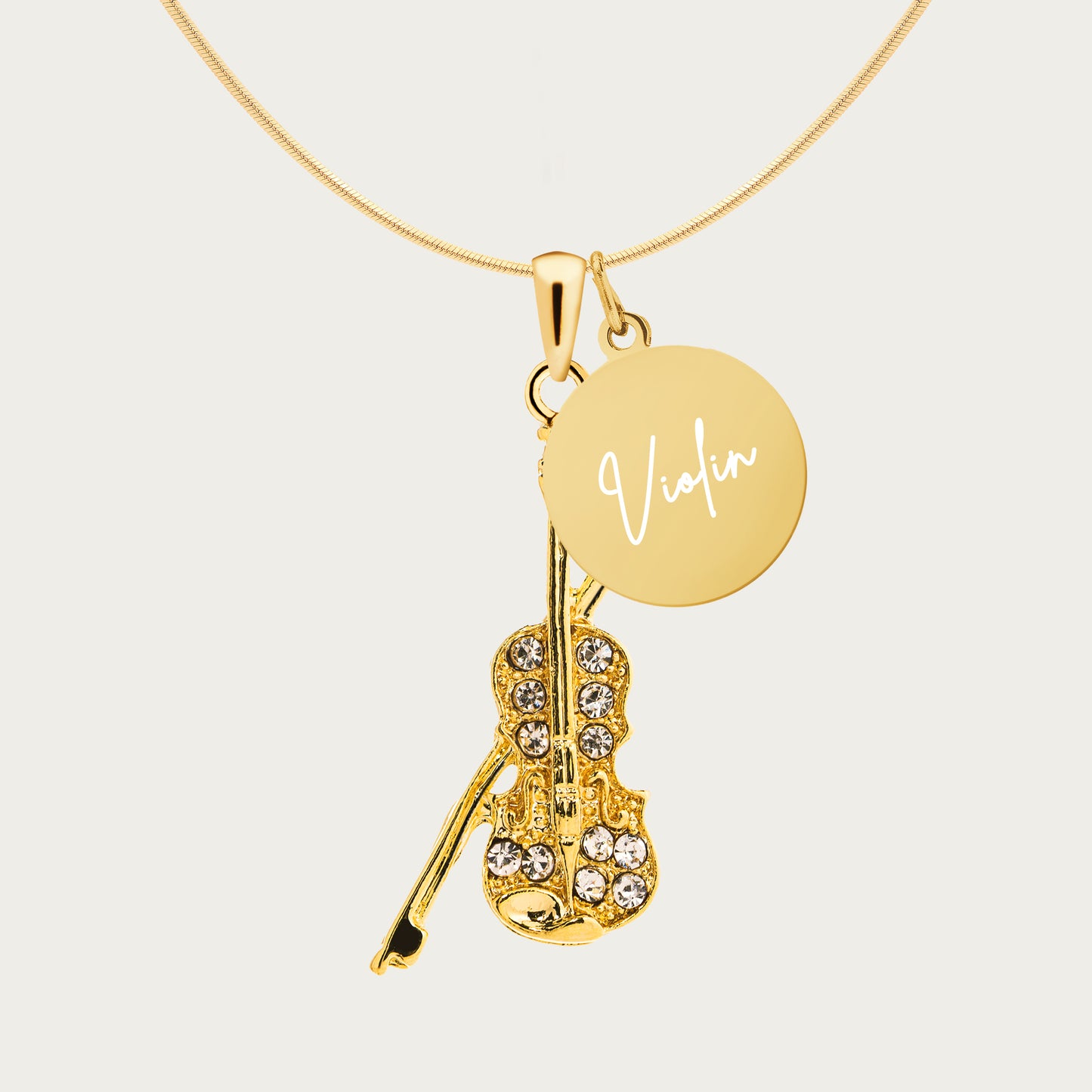 Personalized Violin Pendant & Engraved Charm Necklace