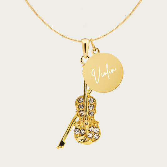 Personalized Violin Pendant & Engraved Charm Necklace
