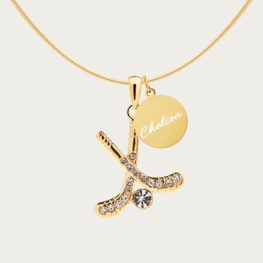 Personalized Rhinestone Field Hockey Necklace with Coin Charm