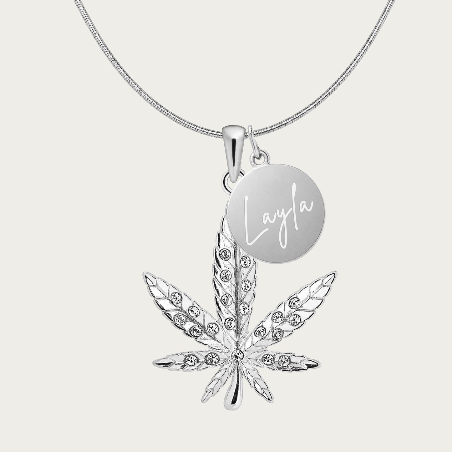 Personalized Crystal Cannabis Leaf Necklace