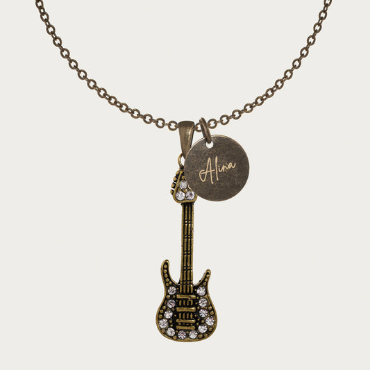 Antique Bronze Guitar Necklace