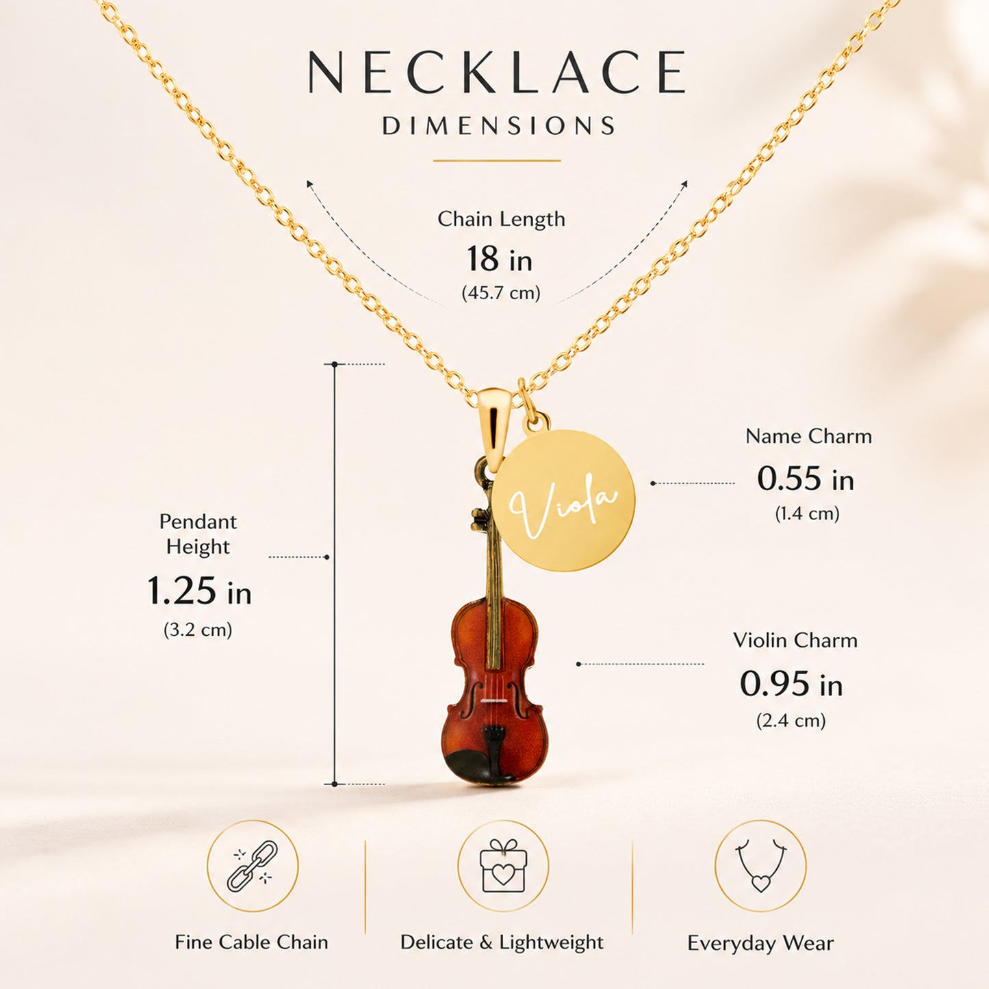 Personalized Violin Necklace with Customized Coin Charm