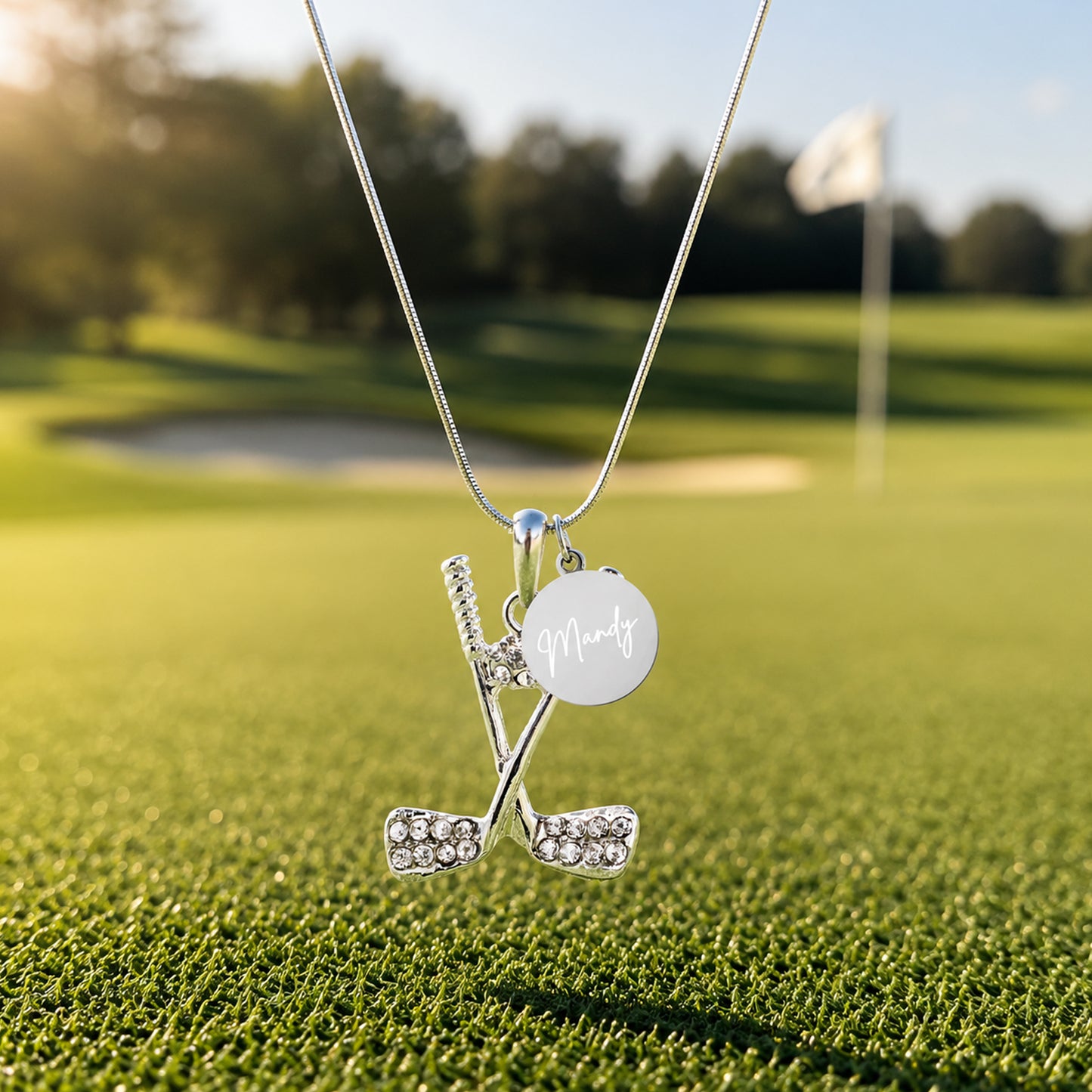 Personalized Rhinestone Golf Necklace with Coin Charm