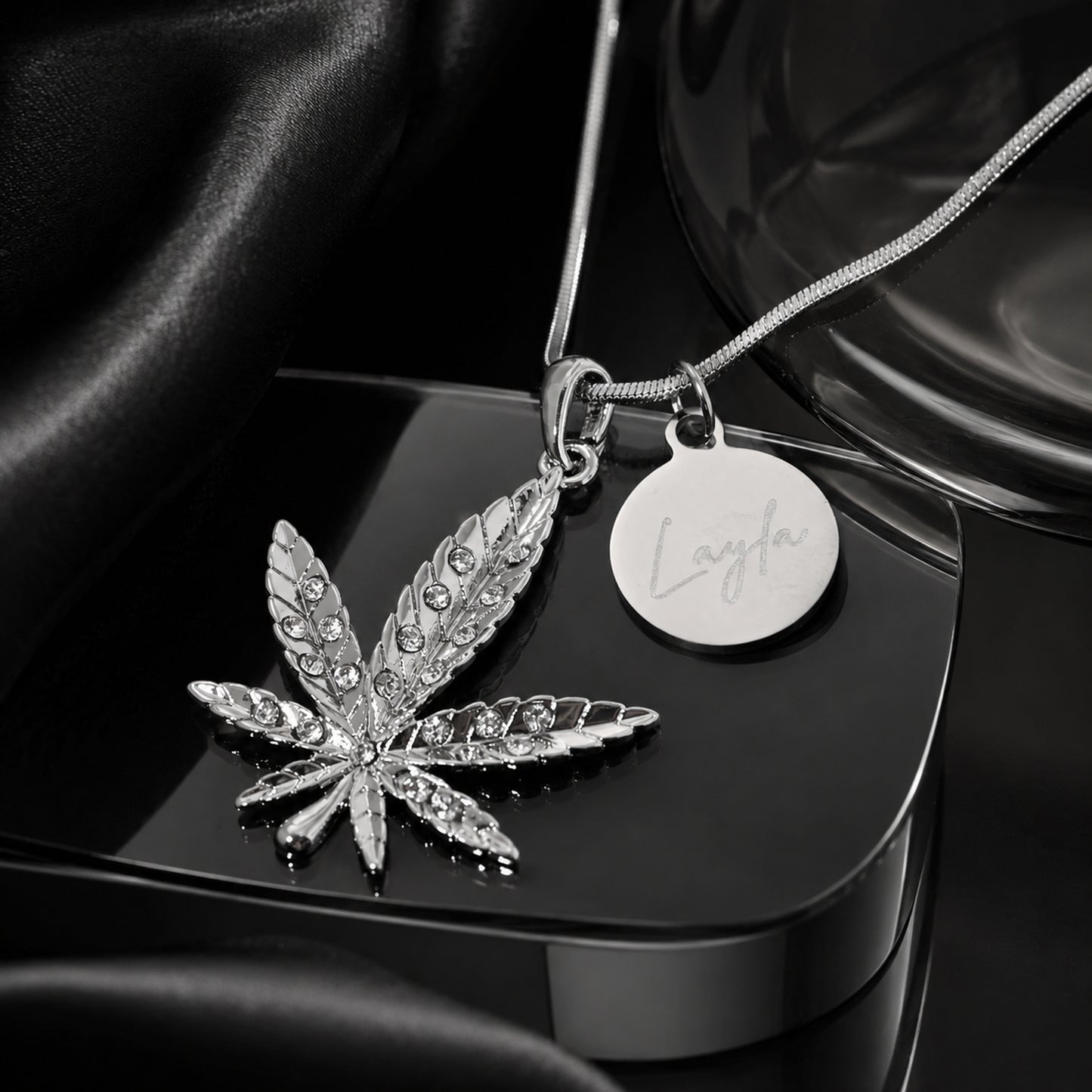 Personalized Crystal Cannabis Leaf Necklace