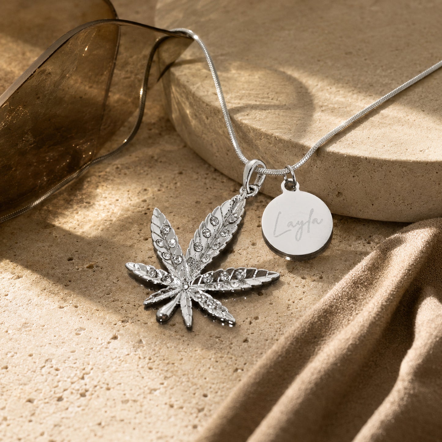 Personalized Crystal Cannabis Leaf Necklace