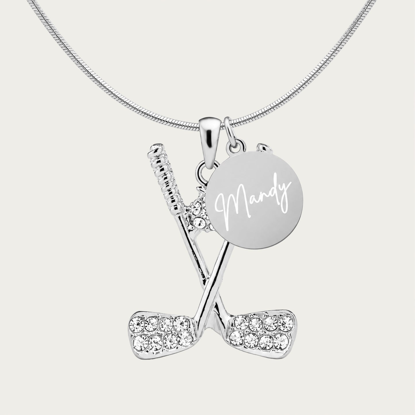Rhinestone Golf Pendant Necklace - Custom Engraved Coin