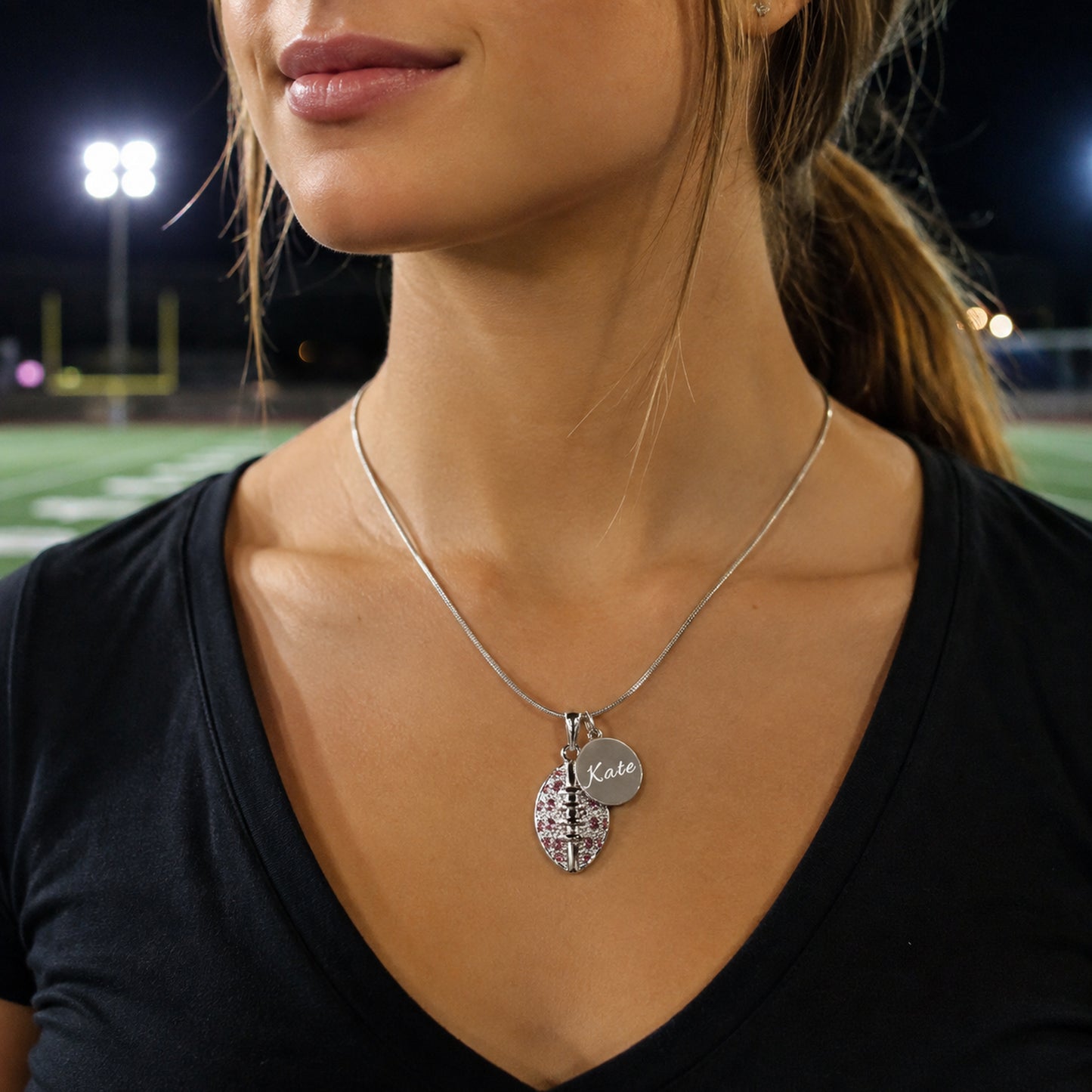 Personalized Football Necklace with Coin Charm