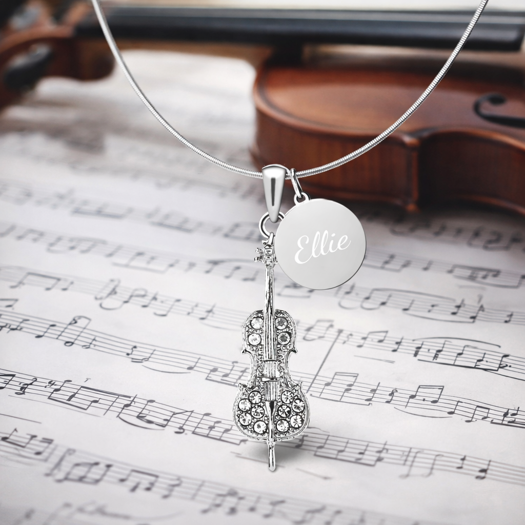 Personalized Cello Pendant & Engraved Charm Necklace
