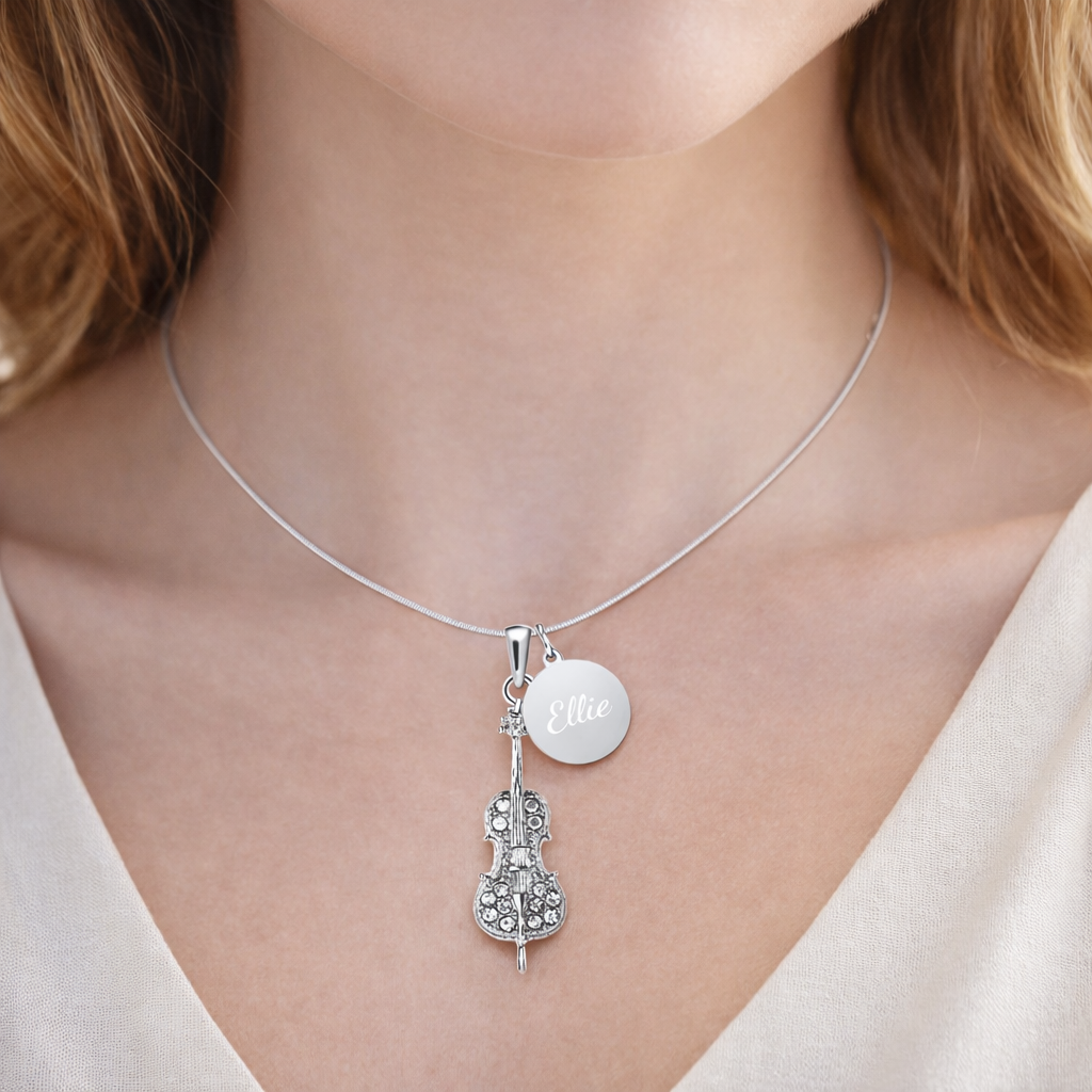 Personalized Cello Pendant & Engraved Charm Necklace