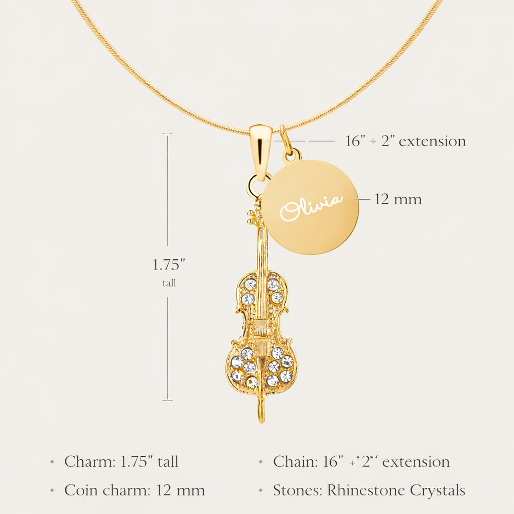 Personalized Cello Pendant & Engraved Charm Necklace